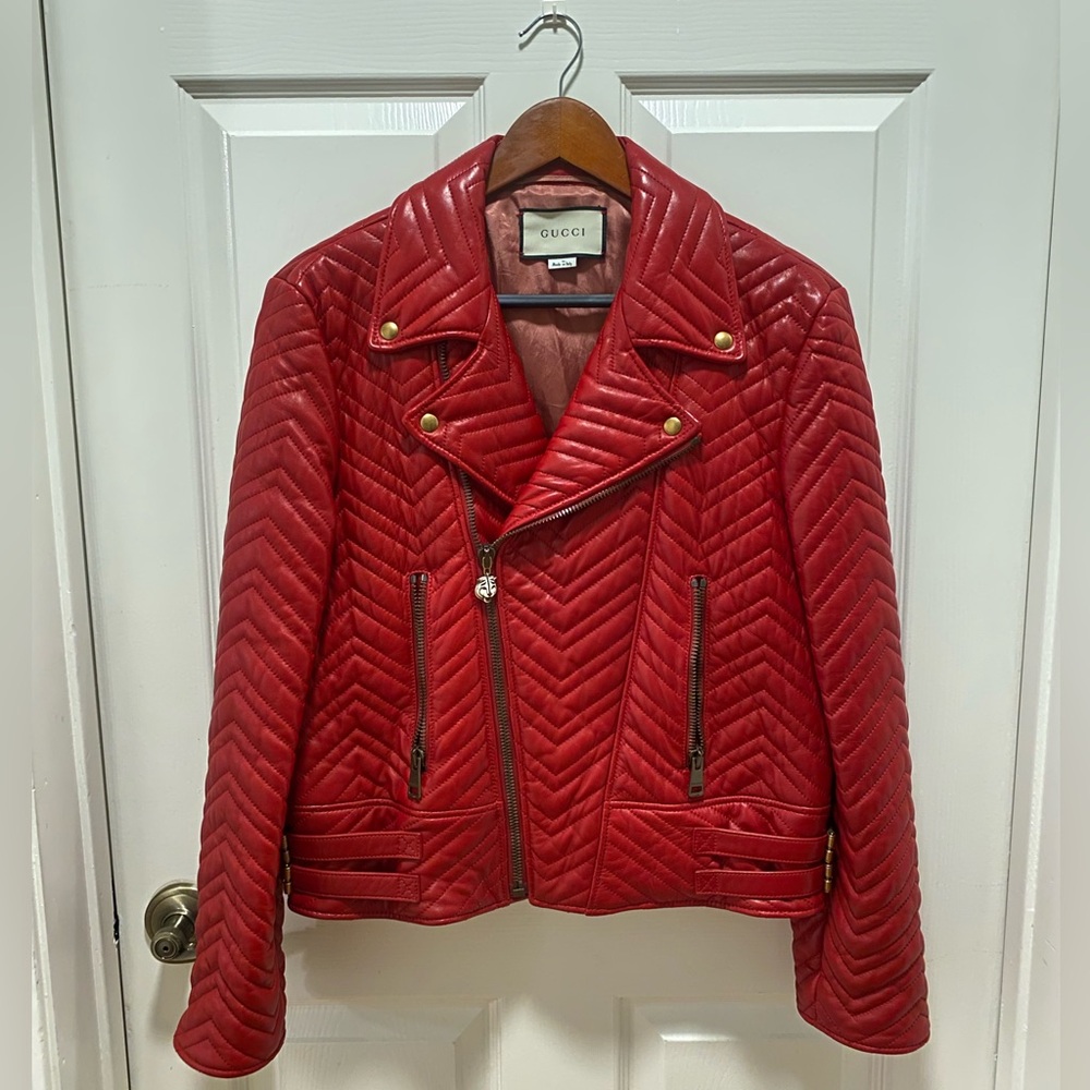 Gucci red leather jacket that has never been worn!